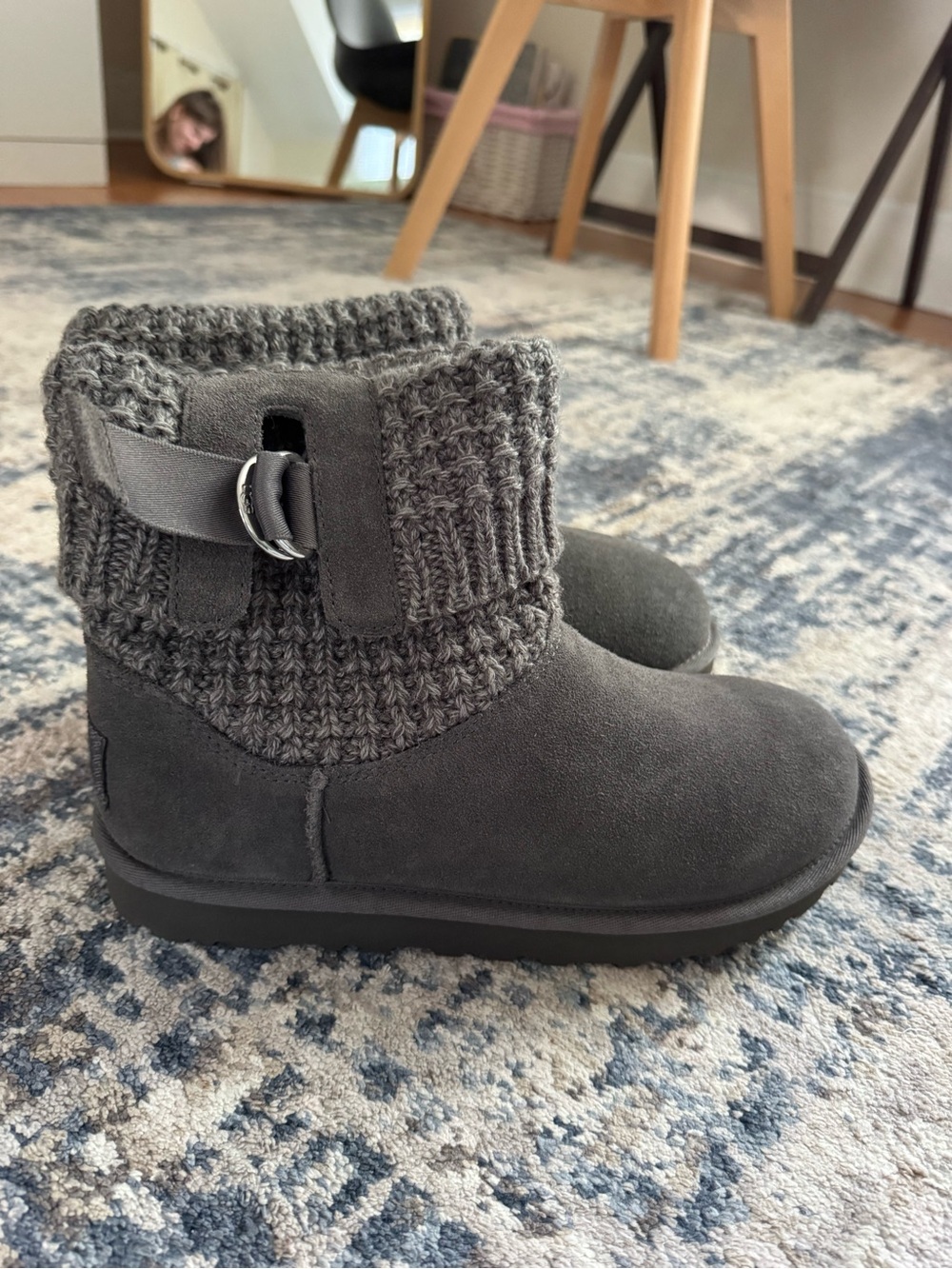 UGG Charcoal Knit-Cuff Ankle Boots
